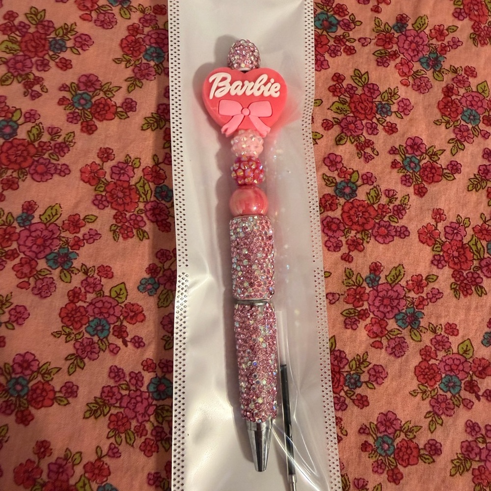 Barbie Pink Glitter Pen with Beads